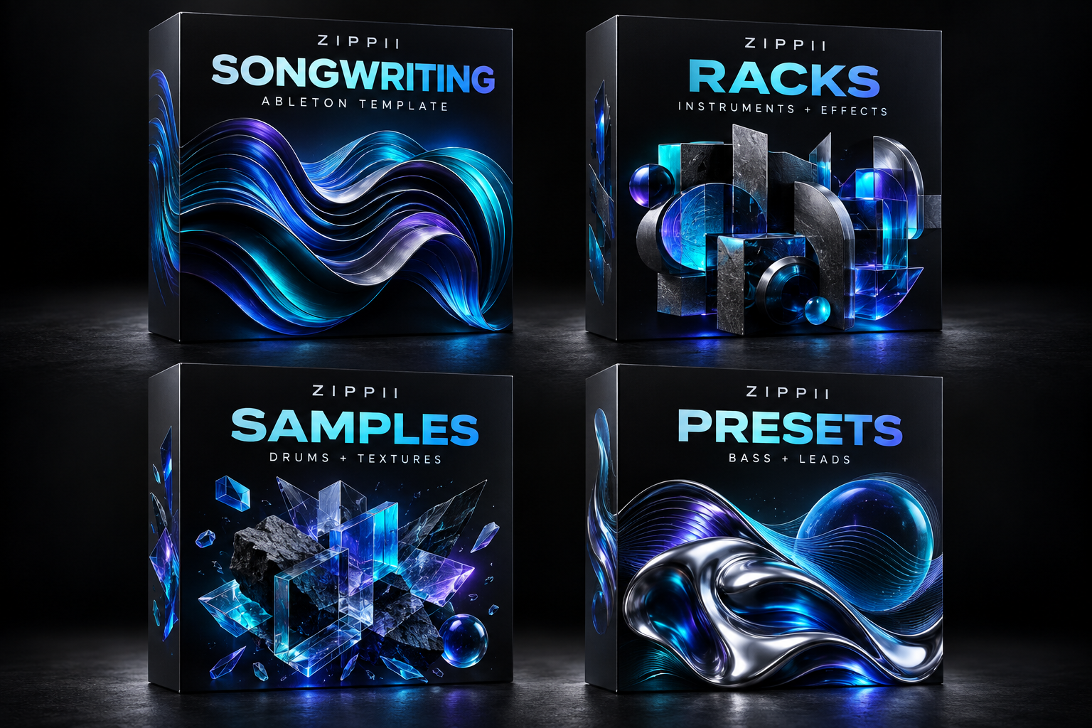 ZIPPII songwriting Ableton template packaging in blue and teal